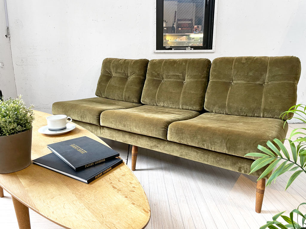 トラックファニチャー TRUCK FURNITURE TSブレッドソファ TS BREAD SOFA 3P ナラ無垢材 張地 F-72 オリ –  TOKYO RECYCLE imption