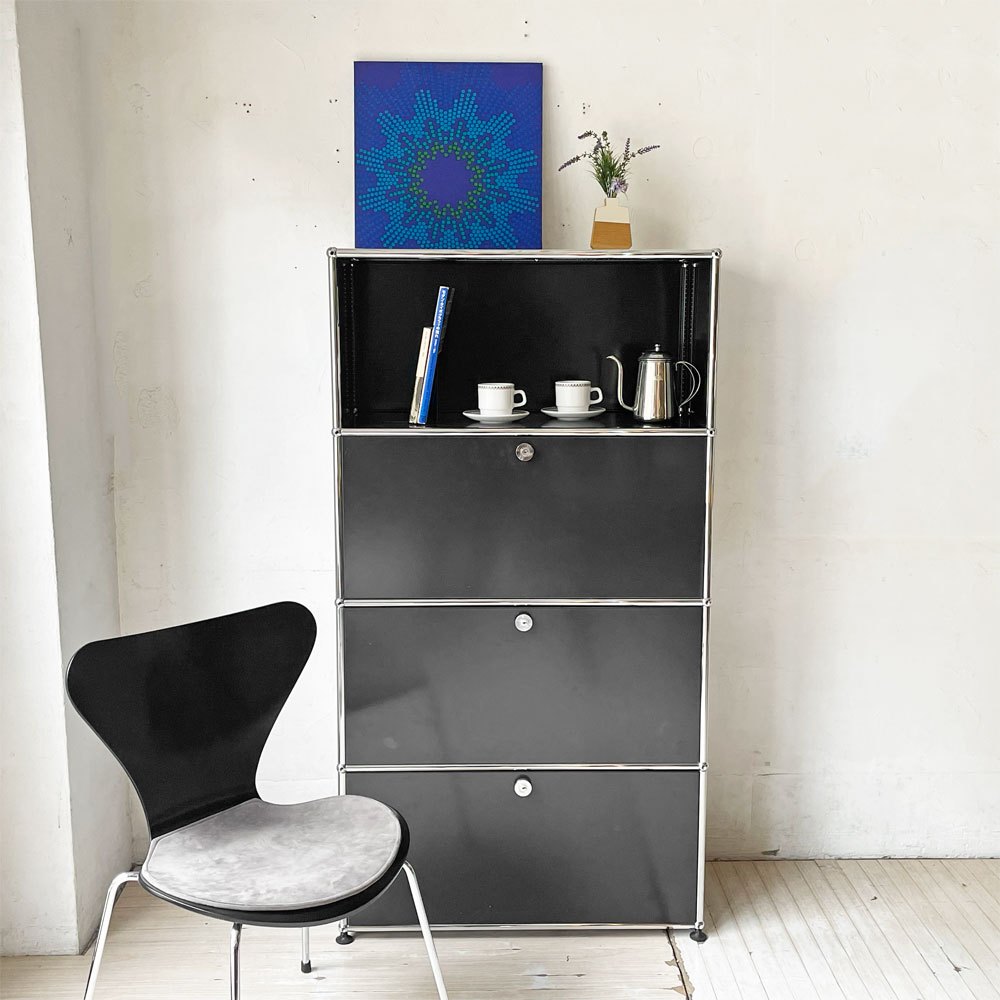ユーエスエムハラー USM Haller モジュラーファニチャー Modular Furniture キャビネット シェルフ 1列4段 旧型 スイス ★
