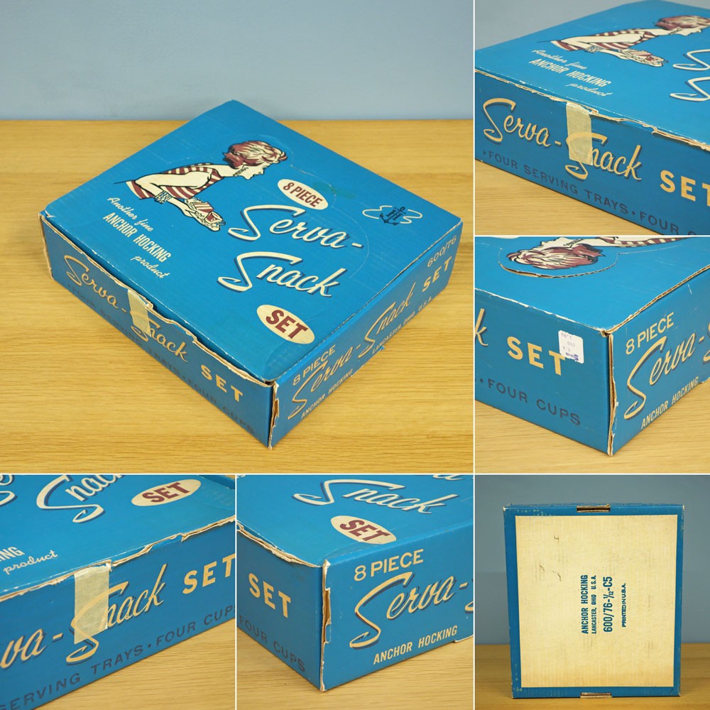 アンカーホッキング ANCHOR HOCKING セルバスナックセット Serva Snack Set カップ&プレート 4点セット 箱付 ビンテージ ◎