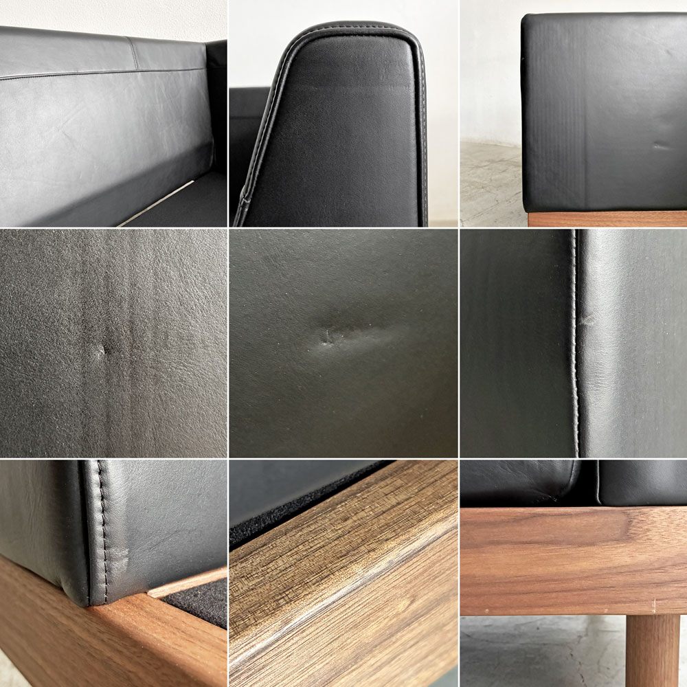 マスターウォール MASTERWAL デニッシュグランデ DANISH GRANDE SOFA コーナーソファ W93cm ウォールナット無垢材 本革 ブラックレザー 定価¥495,000- 展示品 〓