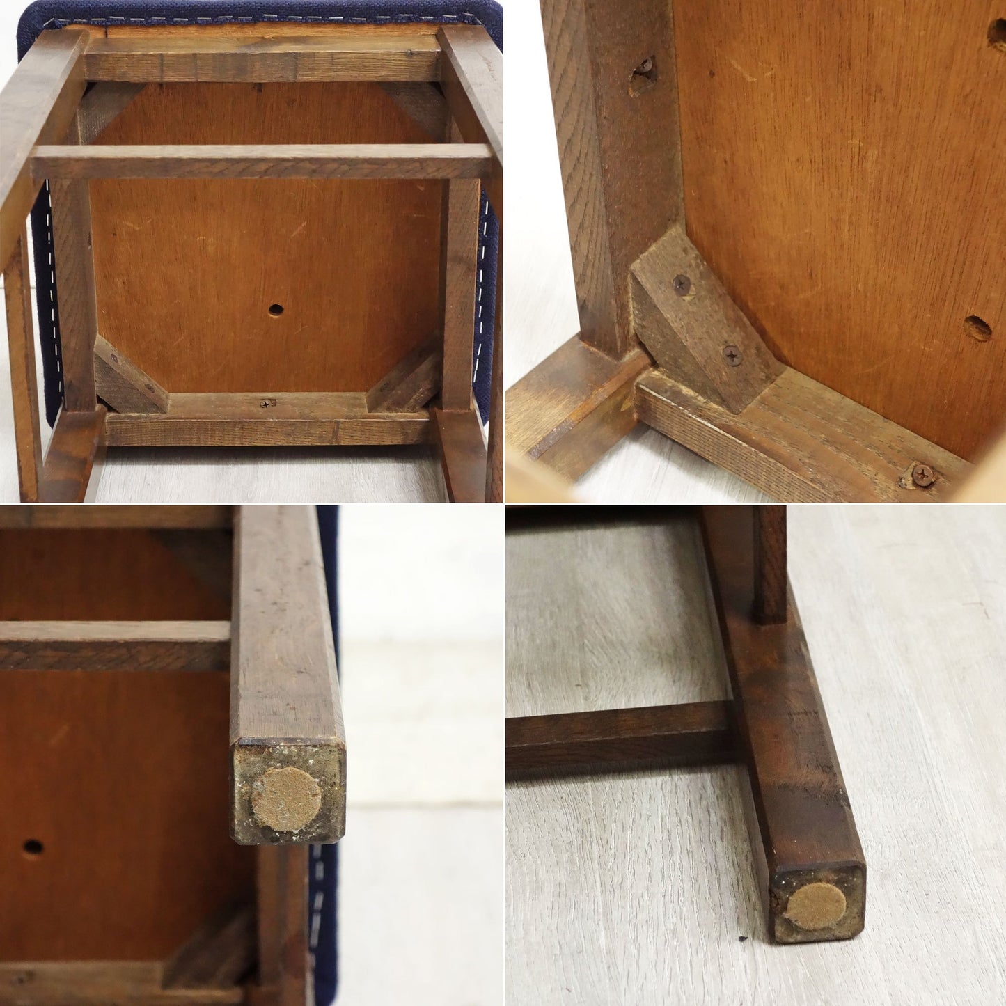 ジャパンビンテージ Japan Vintage 古い木味のスツール H43.5cm ネイビー シート張替済 A ●