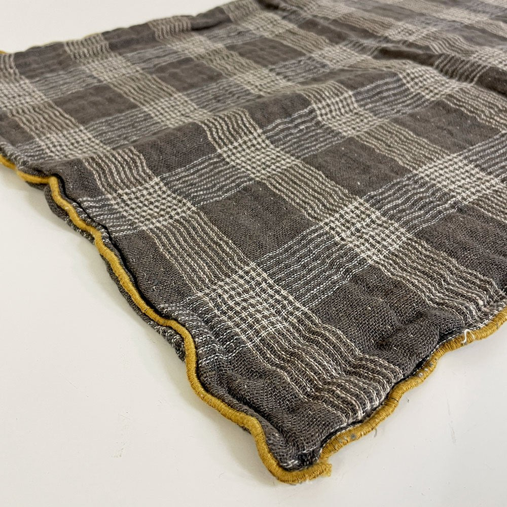 ルモンドソヴァージュ Le Monde sauvage ピローケース クッションカバー リネン ブラウン チェック ●