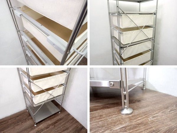 無印良品 / MUJI ★ 『 ステンレスユニットシェルフ・大 ( ステンレス棚セット ) 』 + 『 追加用帆布バスケット 』 ×6 セット