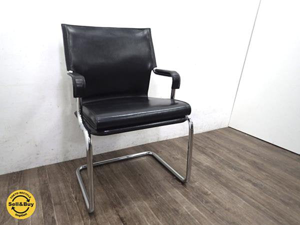 カッシーナ・イクスシー/Cassina IXC.取扱 マルカトレ /Marcatre社 カンチレバー 本革サイドチェア コードバン・ブラック Z ●