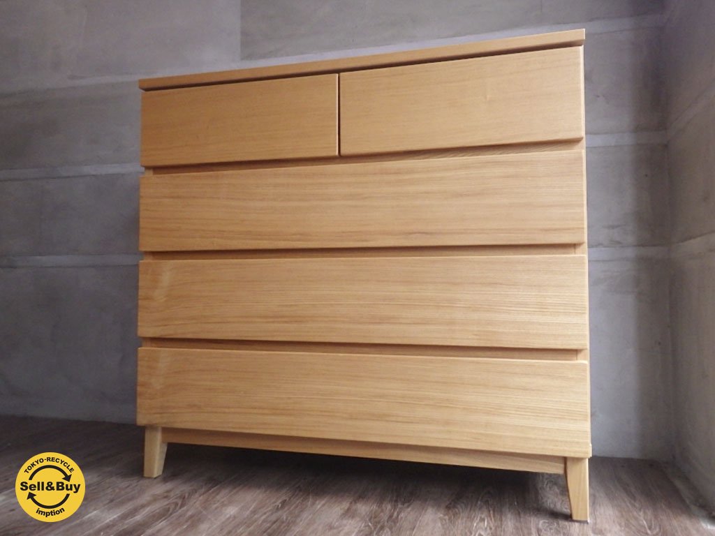 希少 廃盤 無印良品 MUJI タモ材 ナチュラル 4段チェスト 幅95.5cm ♪