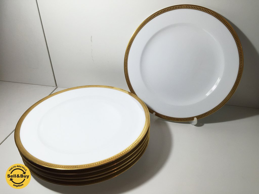 大倉陶園 OKURA 片葉金蝕 白磁 ミート皿 26cm 6枚セット ◎