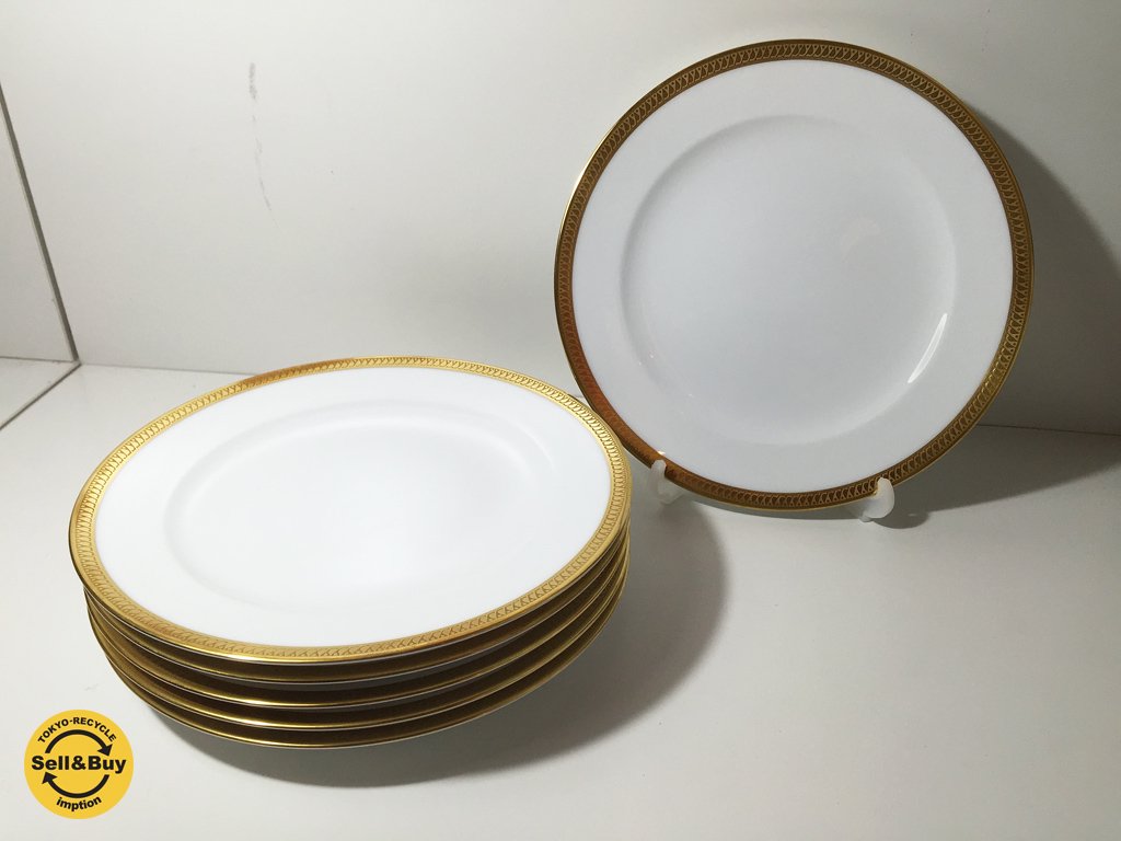大倉陶園 OKURA 片葉金蝕 白磁 ケーキ皿 20cm 6枚セット ◎