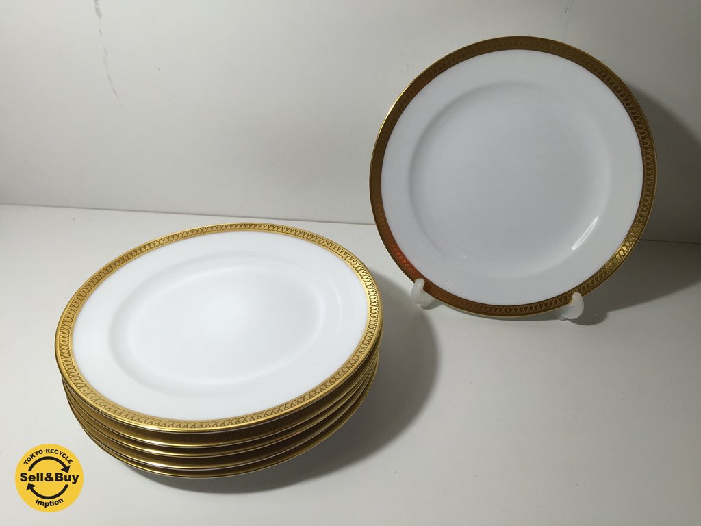 大倉陶園 OKURA 片葉金蝕 白磁 パン皿 17cm 6枚セット ◎