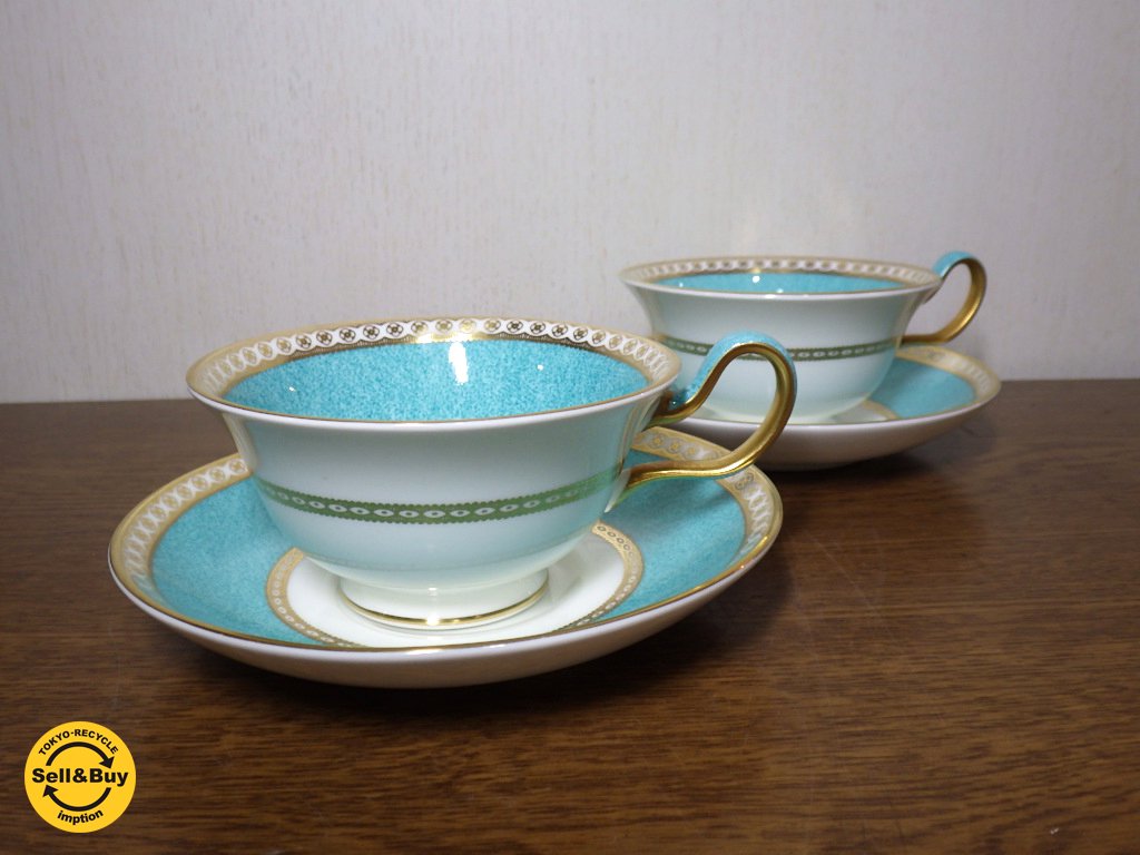 ウエッジウッド / WEDGWOOD ユーランダーパウダー ティーC&S 2客セット A 希少ターコイズカラー ◇