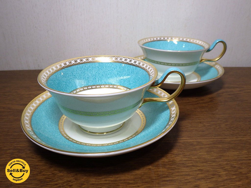 ウエッジウッド / WEDGWOOD ユーランダーパウダー ティーC&S 2客セット B 希少ターコイズカラー ◇