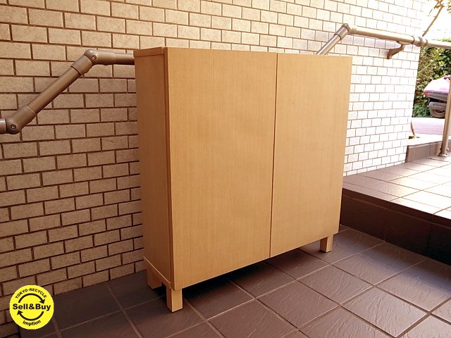 無印良品 組み合わせて使える木製収納 ロータイプ扉付 奥行21cm・タモ材 ナチュラル ■