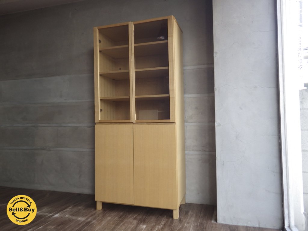 無印良品 MUJI / タモ材 組み合わせて使える 収納 ガラス扉 木製扉 付き キッチンボード 食器棚 展示品 ♪