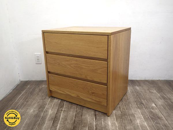 モダンデザイン家具 オーク材 3段 コンパクトチェスト 無垢材 ●