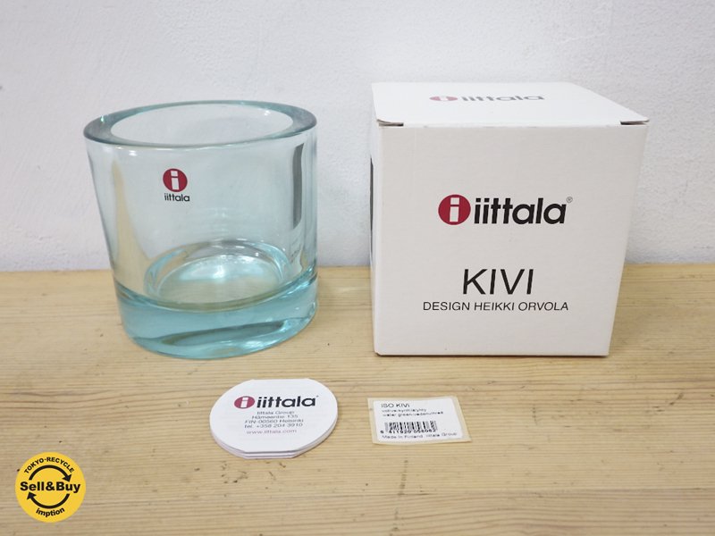 美品 iittala / イッタラ marimekko / マリメッコ kivi キャンドルホルダー 80mm ウォーターグリーン●