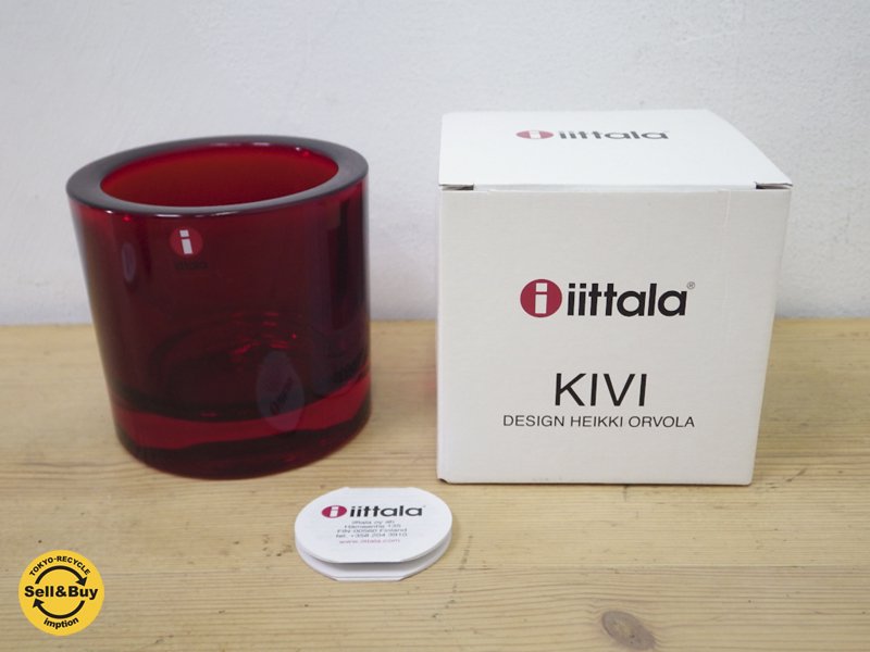 美品 iittala / イッタラ marimekko / マリメッコ kivi キャンドルホルダー 80mm 廃盤色 レッド●