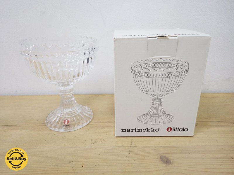 美品 iittala / イッタラ marimekko / マリメッコ mariskooli pieni / マリボウル(小) 120mm クリア箱付き●