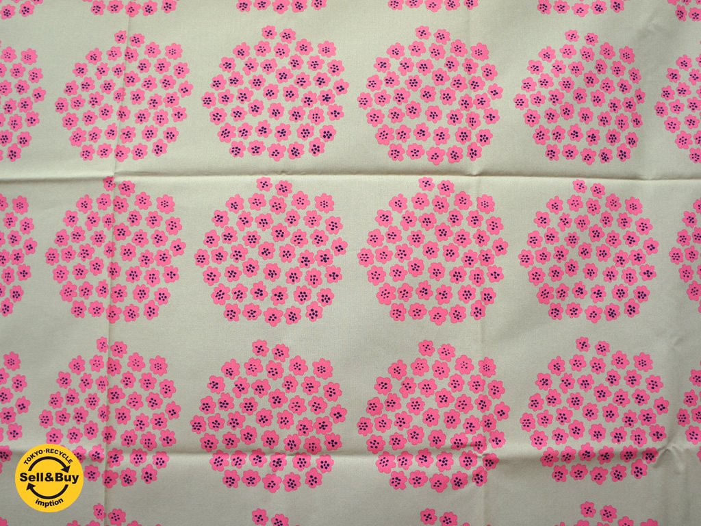marimekko / マリメッコ ”PUKETTI” ファブリック生地 伊勢丹限定色 ベージュxピンク 137x104cm ●