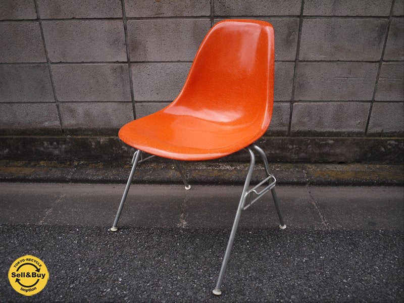 hermanmiller / ハーマン・ミラー 5~70's ヴィンテージ=2ndモデル サイドシェルチェア スタッキングベース オレンジ ◎