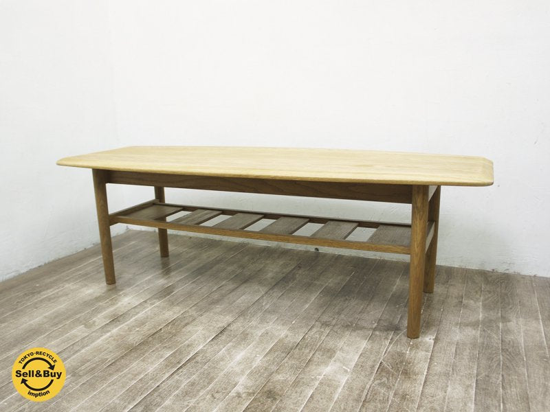 Momo Natural / モモナチュラル 現行品 リバーゲイト ( NUMBER. 36 ) オーク無垢材 『 FD ローテーブル ・ EXタイプ ( 天板昇降&マガジンラック付き ) 』 ★