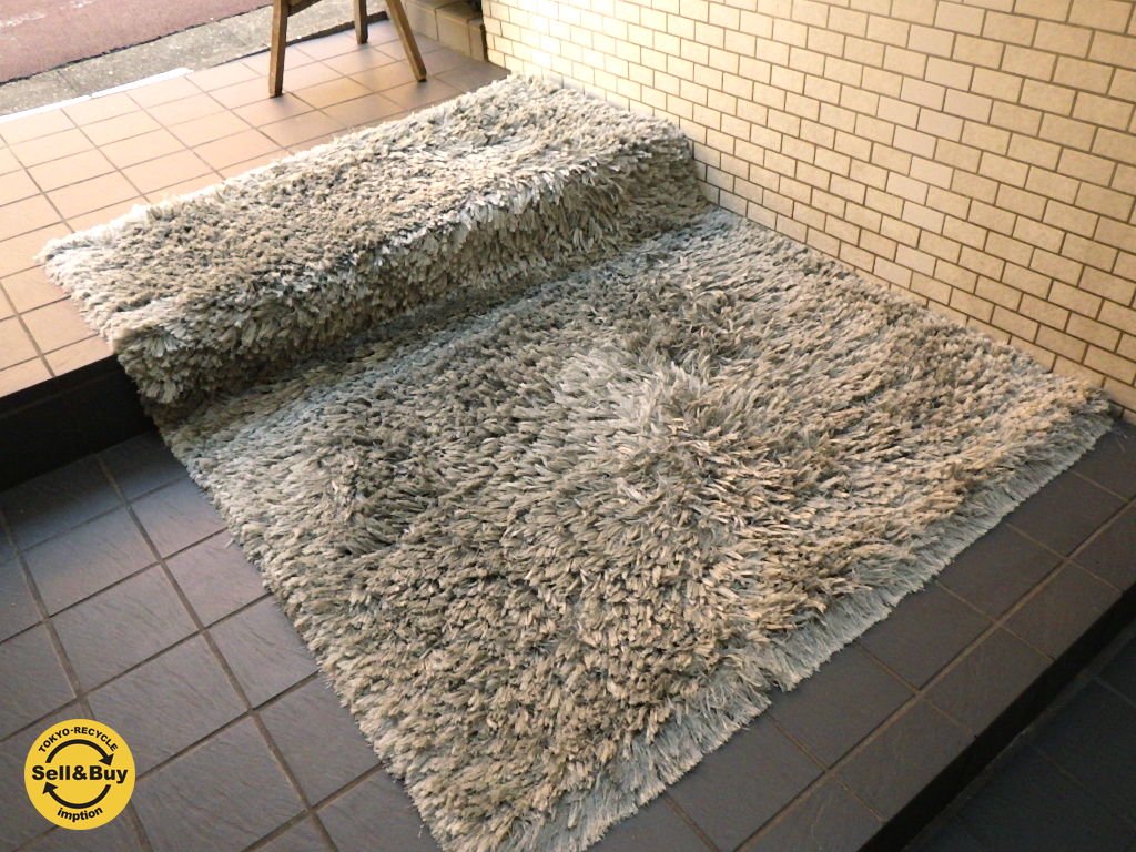 シャギー ラグマット ポリエステル毛 200×140cm 約4.0cmロングパイル シルバーブルー系 ■
