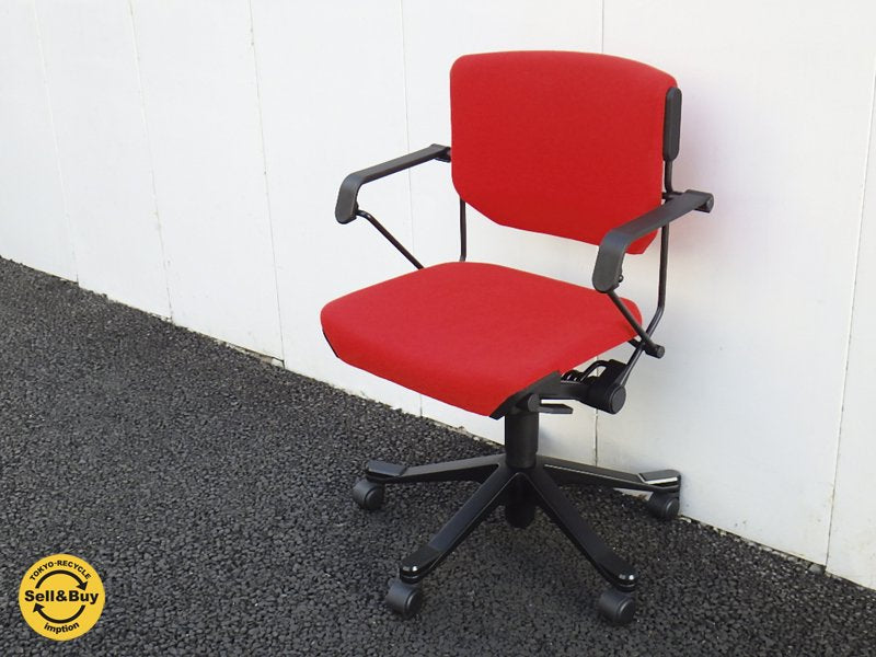 スイス giroflex / ジロフレックス社 名作ミドルバックアームチェア 美品 『 giroflex 33 / 33-7077R 』 レッドファブリック仕様 デスクチェア / オフィスチェア ★