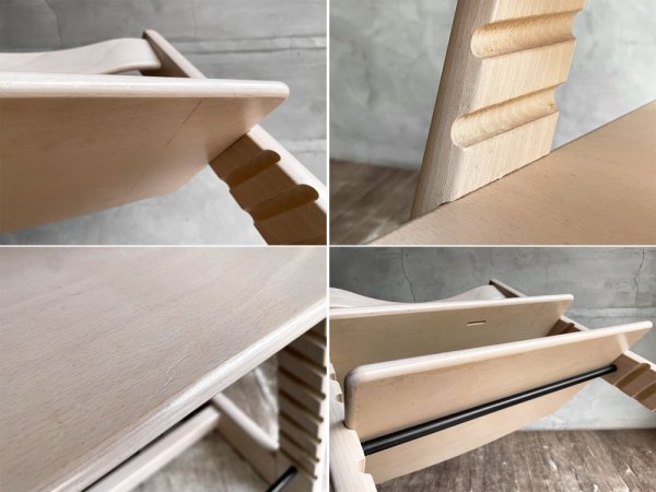 ストッケ STOKKE トリップトラップ TRIPP TRAPP ベビーチェア キッズチェア S/N4~ ホワイトウォッシュ プラスチックガード&背もたれ&延長グライダー付き 北欧家具 ♪