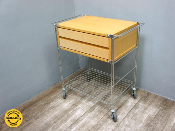 希少 廃番品 無印良品 MUJI ステンレス ユニットシェルフ キッチンワゴン タモ材 ●