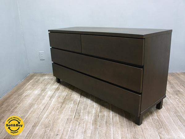 無印良品 MUJI タモ材 3段 チェスト 幅120 ブラウン シンプルモダン ●