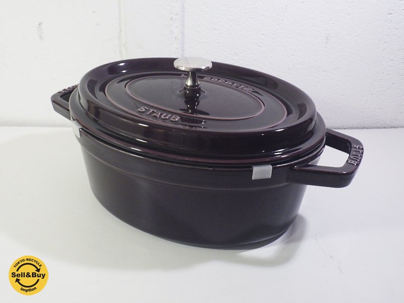 フランス ストウブ / staub ホーロー両手鍋 / キャセロール 未使用・美品 『 ピコ ココット ・ オーバル 27cm 』 廃番レアカラー : オーベルジン ( ナス色 ) ★