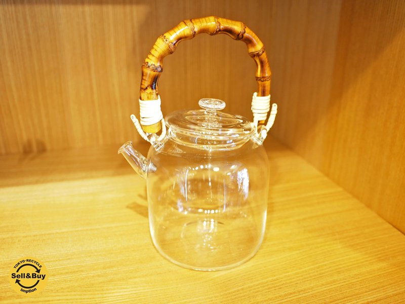 長野 ガラス工房 スタジオプレパ 手吹き ティーポット バンブー取っ手 ◎