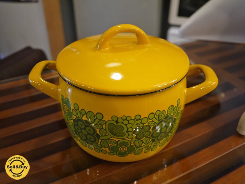 フィネル FINEL ホーロー両手鍋 イエロー 花柄 60‘~70‘sビンテージ 1.5L カイ・フランク ライヤ・ウオシッキネン ◎