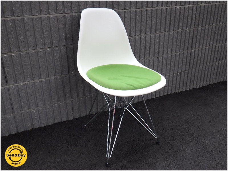 ヴィトラ / vitra. C&R.イームズ 名作 『 サイドシェルチェア・ エッフェルベース = DSR 』 廃盤・希少 シートパッド付き / ホップサック = グリーン × ホワイトシェル ★