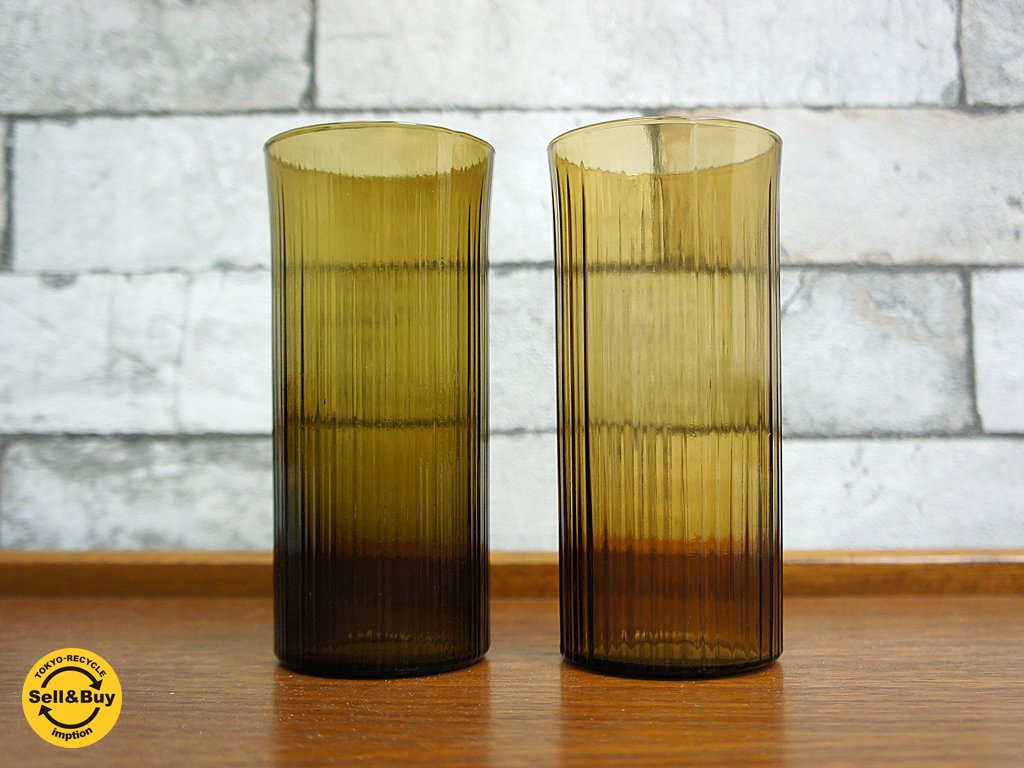 イッタラ / iittala ” 2065 ” ビンテージ タンブラー 2客セット アンバー Tapio Wirkkala 1962-1969 ●