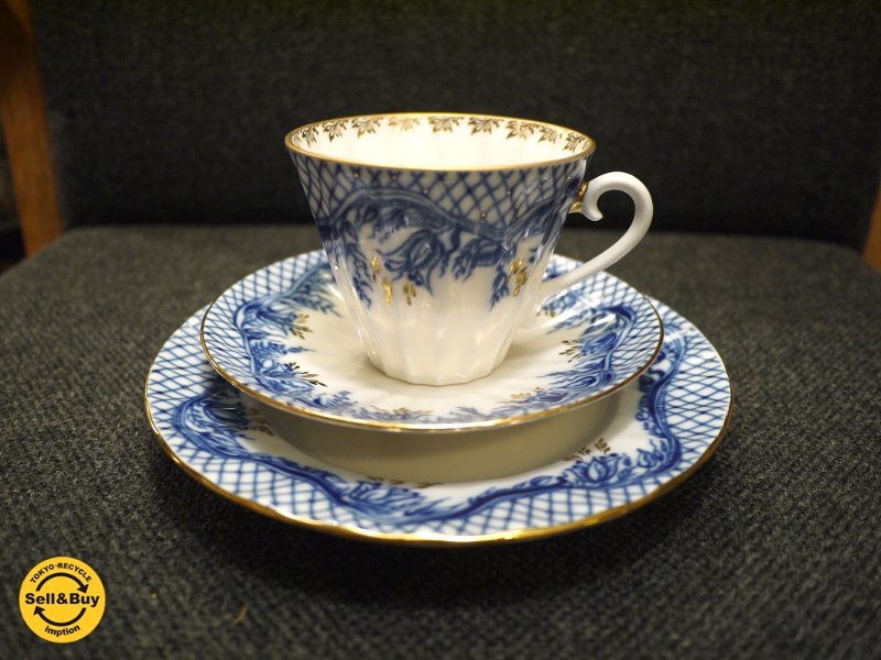 インペリアル・ポーセレン Imperial Porcelain トリオセット C&S デザートプレート "小さな庭" ロシア製 旧ロゴ コバルト 金彩 a ◎