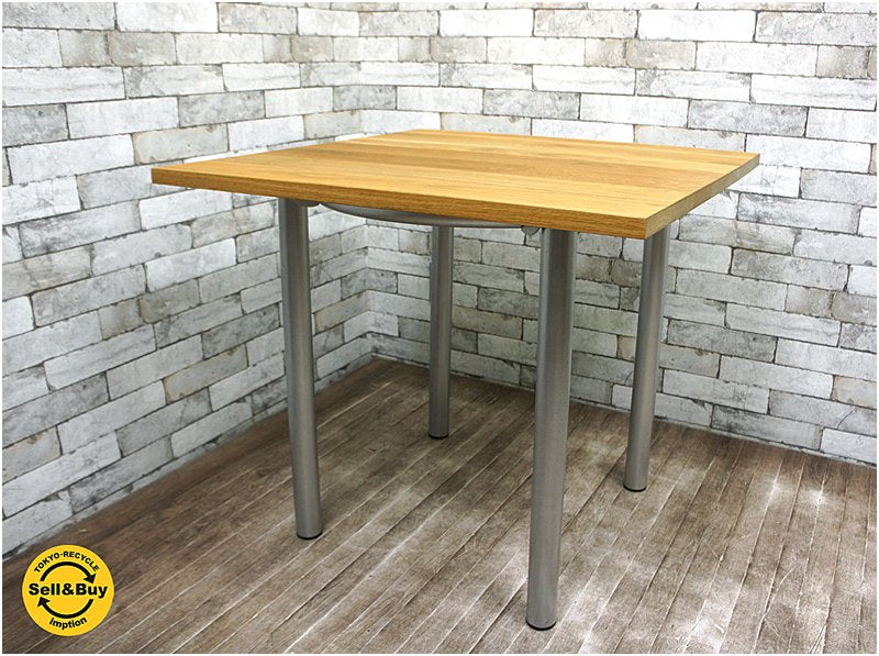 無印良品 ( 良品計画 ) / MUJI 廃盤希少・美品 『 スチールパイプテーブル 』 オーク無垢材天板 / オイルフィニッシュ ★
