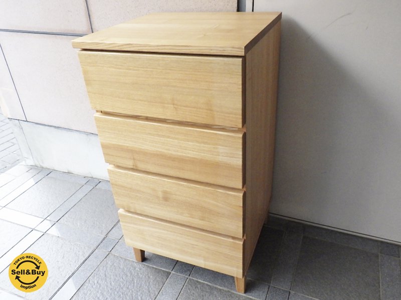 無印良品 / MUJI 『 タモ材 チェスト ・ 4段 ( ナチュラル ) 』 ワイド48cm 無垢材使用 フルオープンレール 引出 ★
