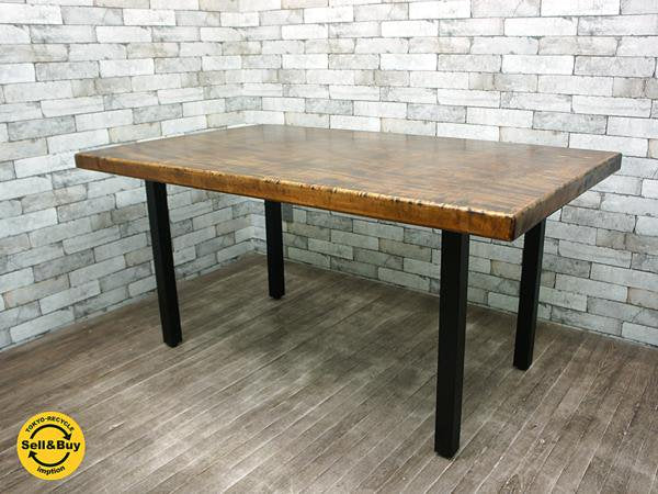 BC工房 購入 欅無垢材 天板 極厚5.5cm 鉄脚 リメイクテーブル ダイニングテーブル ワーキングテーブル 作業台 ●