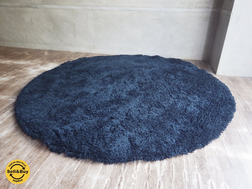 ウニコ unico / 円形 ハンド フックド ラグ ブルー 150x150 毛足3cm ♪