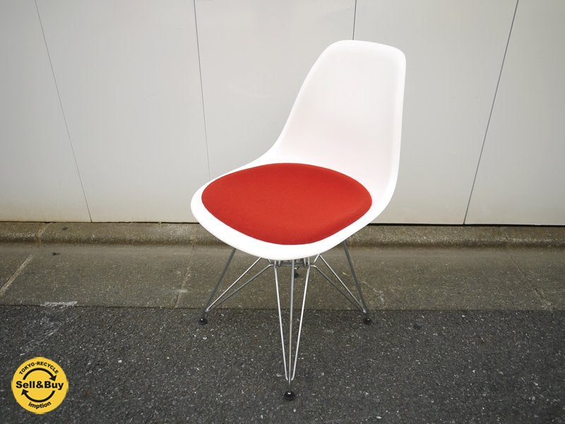 廃番 ハーマンミラー社取扱 / Herman Miller ヴィトラ社製 サイドシェルチェア エッフェルベース シートパッド付 / DSR-5S ホワイトxレッド C&R.イームズ ◎
