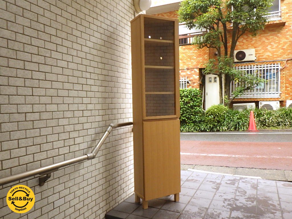 無印良品 MUJI 組み合わせて使える木製収納 ミドル スリムタイプ タモ材 奥行23cm ガラス戸・扉付 ■