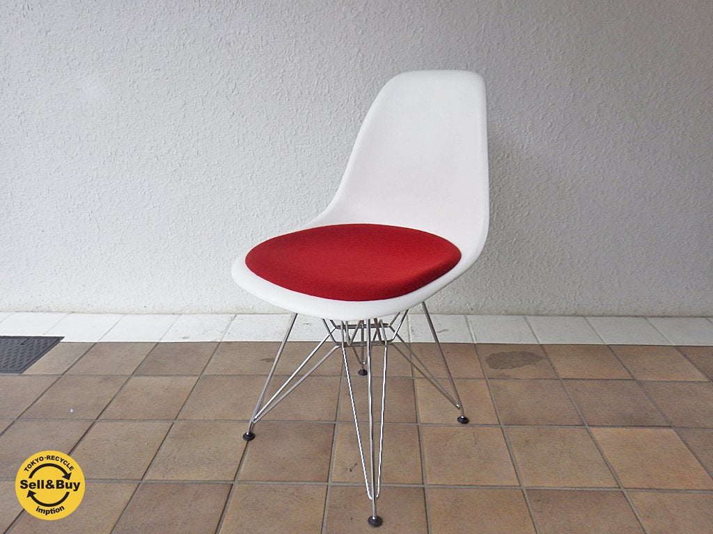 ハーマンミラー社取扱 / Herman Miller ヴィトラ社製 サイドシェルチェア エッフェルベース シートパッド付 廃番 ホワイトxレッド C&R.イームズ A◇