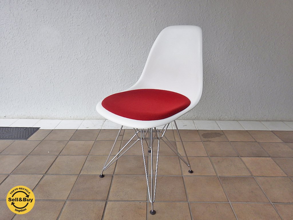 ハーマンミラー社取扱 / Herman Miller ヴィトラ社製 サイドシェルチェア エッフェルベース シートパッド付 廃番 ホワイトxレッド C&R.イームズ B◇
