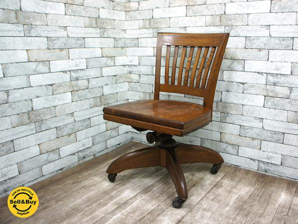 W.H. GUNLOCKE Chair Comany ビンテージ スウィブル デスクチェア オーク材 無垢材 50`s US アンティーク ●