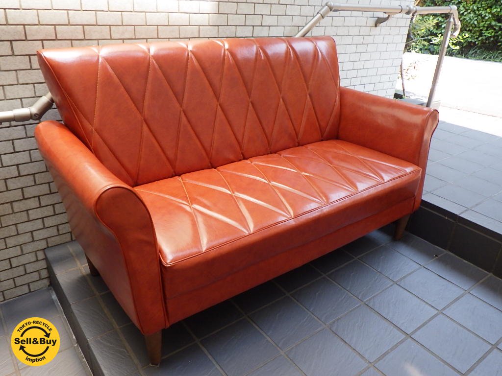 ビーカンパニー B-company クルー CREWE 2.5シーター ソファ レンガ レトロモダン ステッチ■