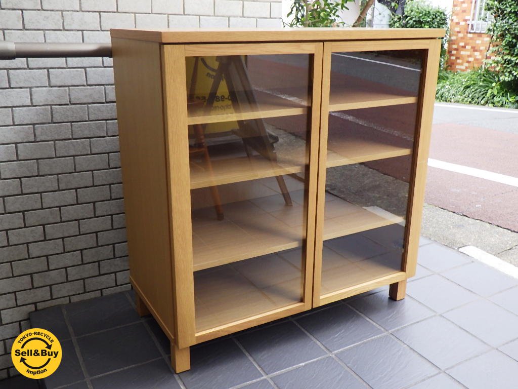 無印良品 MUJI 組み合わせて使える木製収納 ガラス扉セット 奥行き40cm オーク材 ■