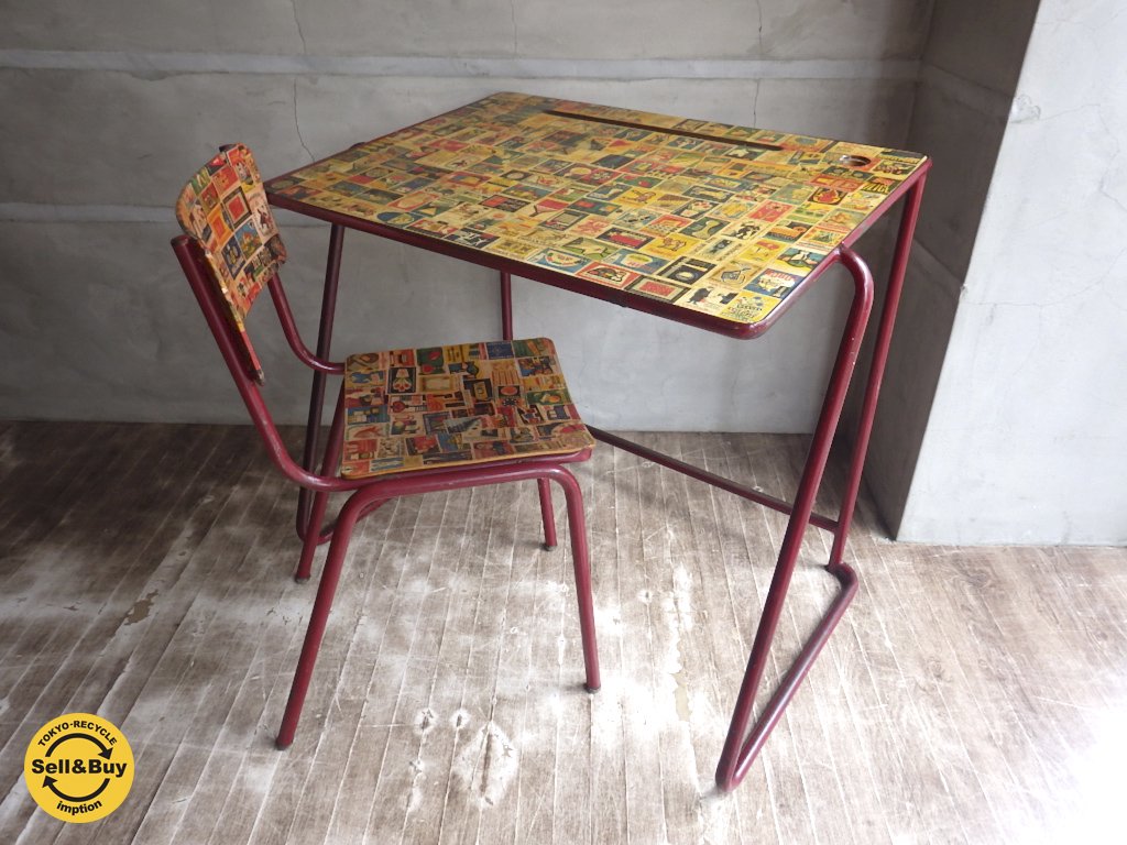 UKビンテージ インダストリアル デスク&チェア マッチラベルデコパージュ Solo Lipnik / ソロ リプニック ♪