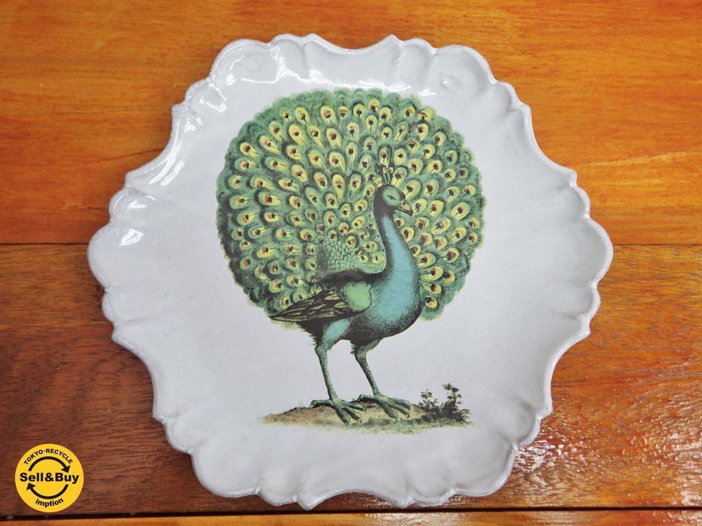アスティエ・ド・ヴィラット Astier de Villatte ジョン・デリアン JOHN DERIAN 孔雀のデザートプレート 28cm ●