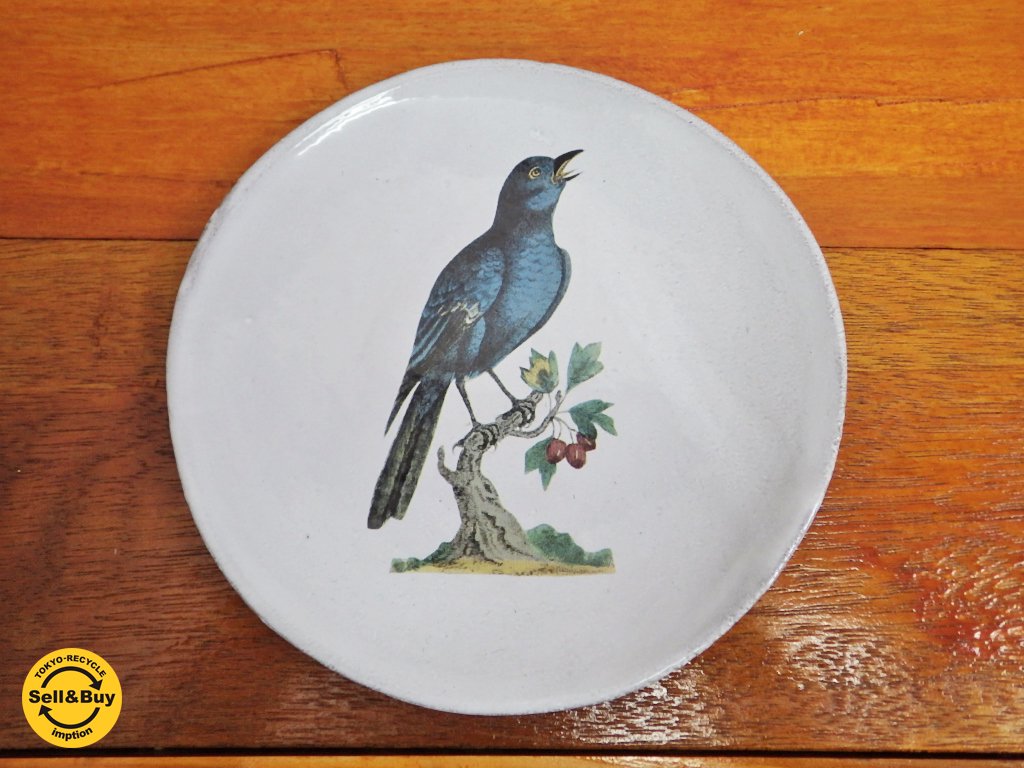 アスティエ・ド・ヴィラット Astier de Villatte ジョン・デリアン JOHN DERIAN ブルースパロー 19cm プレート ●