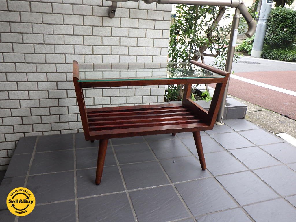 ジャパンビンテージ ガラス コーヒーテーブル サイドテーブル レトロモダン■