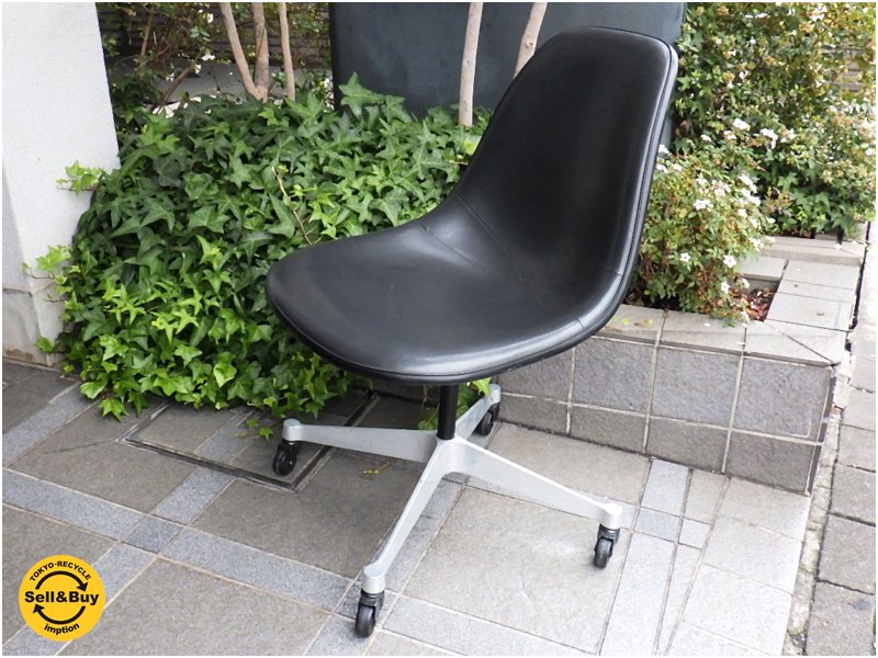 ハーマンミラー / HermanMiller (M.F.S) 70's ビンテージ『 サイドシェルチェア 』コントラクトキャスターベース=PSCC ナウガレザーシート:黒 イームズ不朽の名作 ★